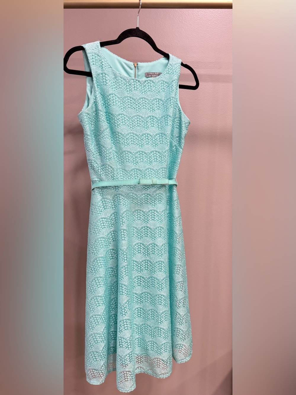 Danny & Nicole Mint-aqua Lace Fit-and-Flare Dress with Belt